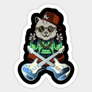 Rock Cat Playing Guitar Sticker